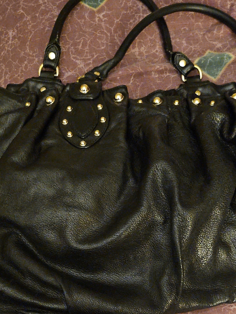 Black Stud-Accent Leather Tote Bag - Womens